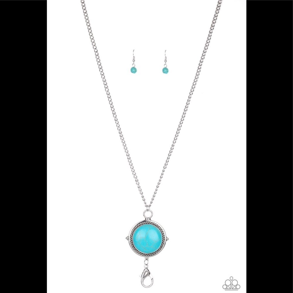 Blue turquoise lanyard and earrings